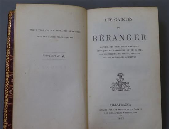 Le Gaietes de Béranger, 1 vol, red leather, Villafranca 1875